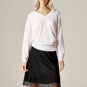 NWT JCrew Oversized featherweight cashmere V-neck sweater Snow Cream CJ437 Sz L